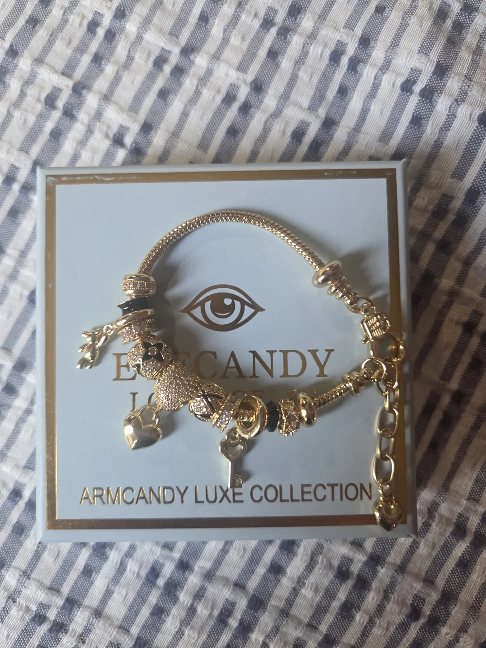 Gold Charm Bracelet - Heart & Key Charms